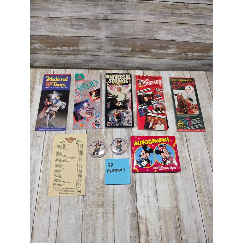 Vintage 90s Walt Disney‎ World Autograph Book Signed MGM Studios Guides Buttons